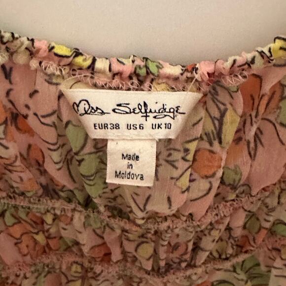 Miss Selfridge NEW Floral Milkmaid Top Womens Size 6 Pink Cropped Peplum ASOS - Picture 6 of 11